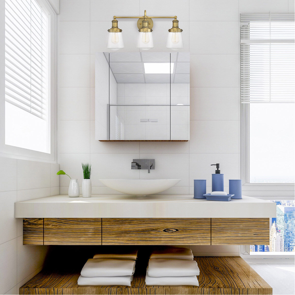 Taylor 3 Light 23 inch Old Satin Brass Bath Bar Wall Light